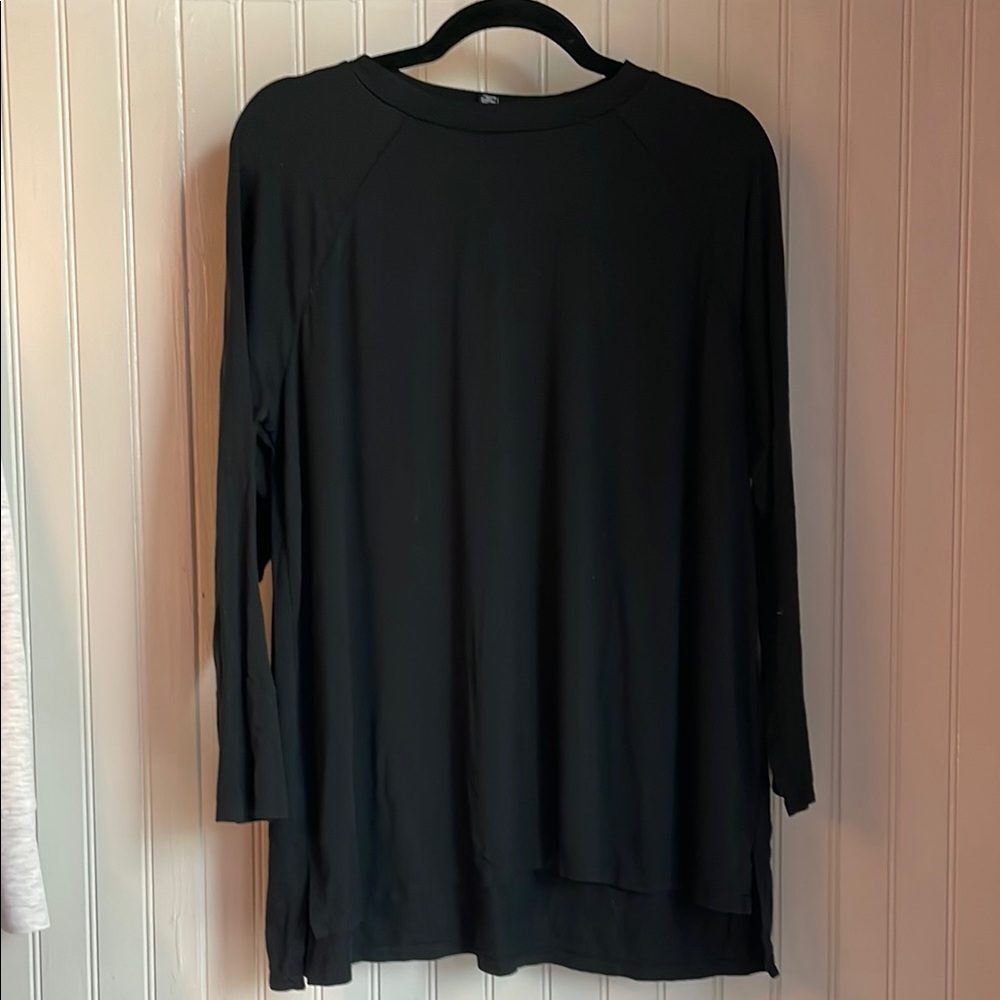 Eileen Fisher Stretch Jersey Knit Crew Neck Long Top, Black, size Large